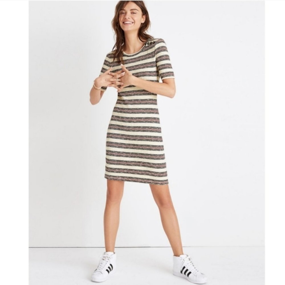 Madewell Striped Ribbed Mini Stretch Sweater Dress